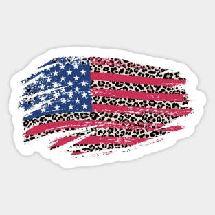 Grunge distressed American flag leopard print Sticker